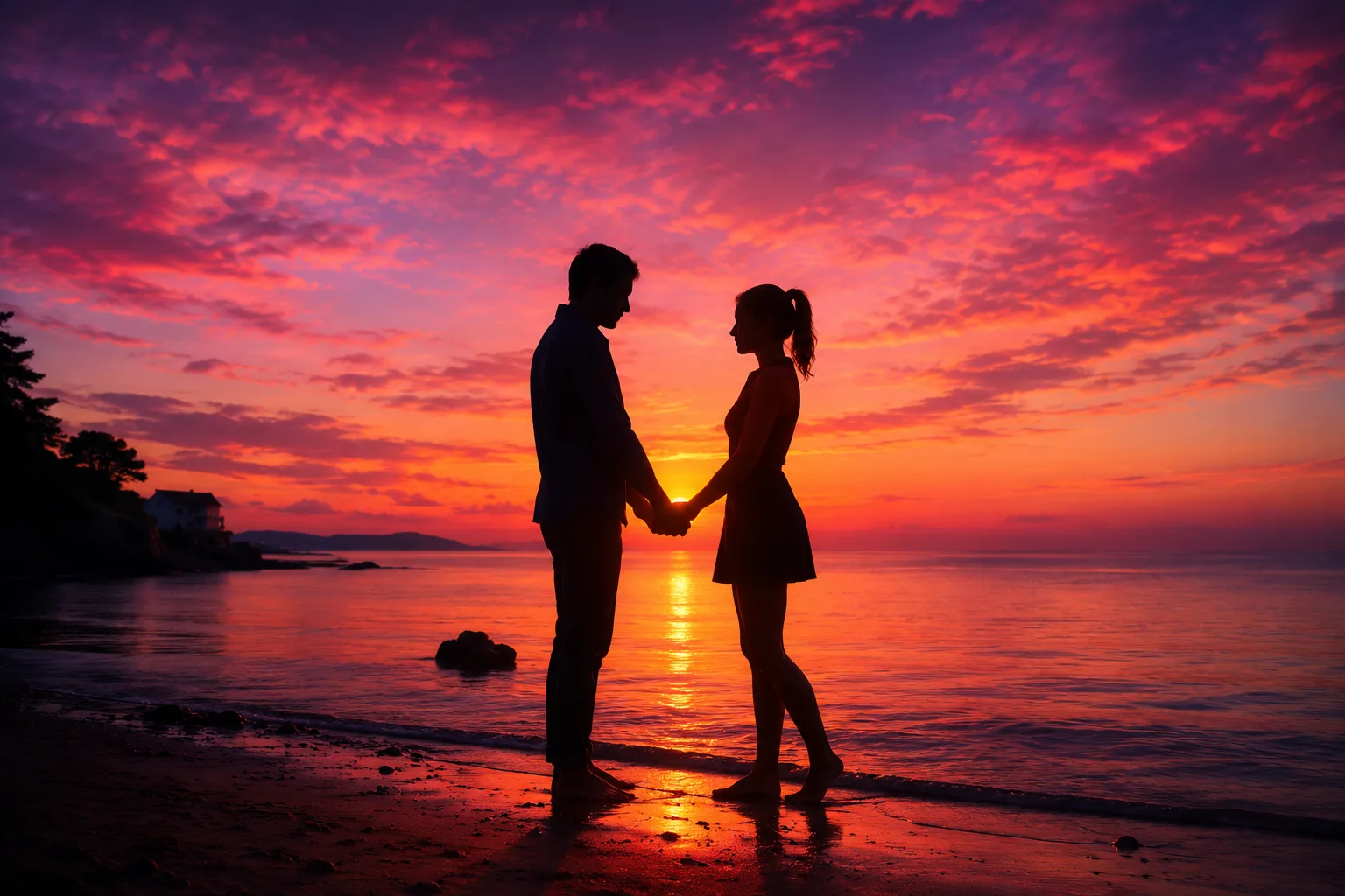 Paar bei Sonnenuntergang am Strand